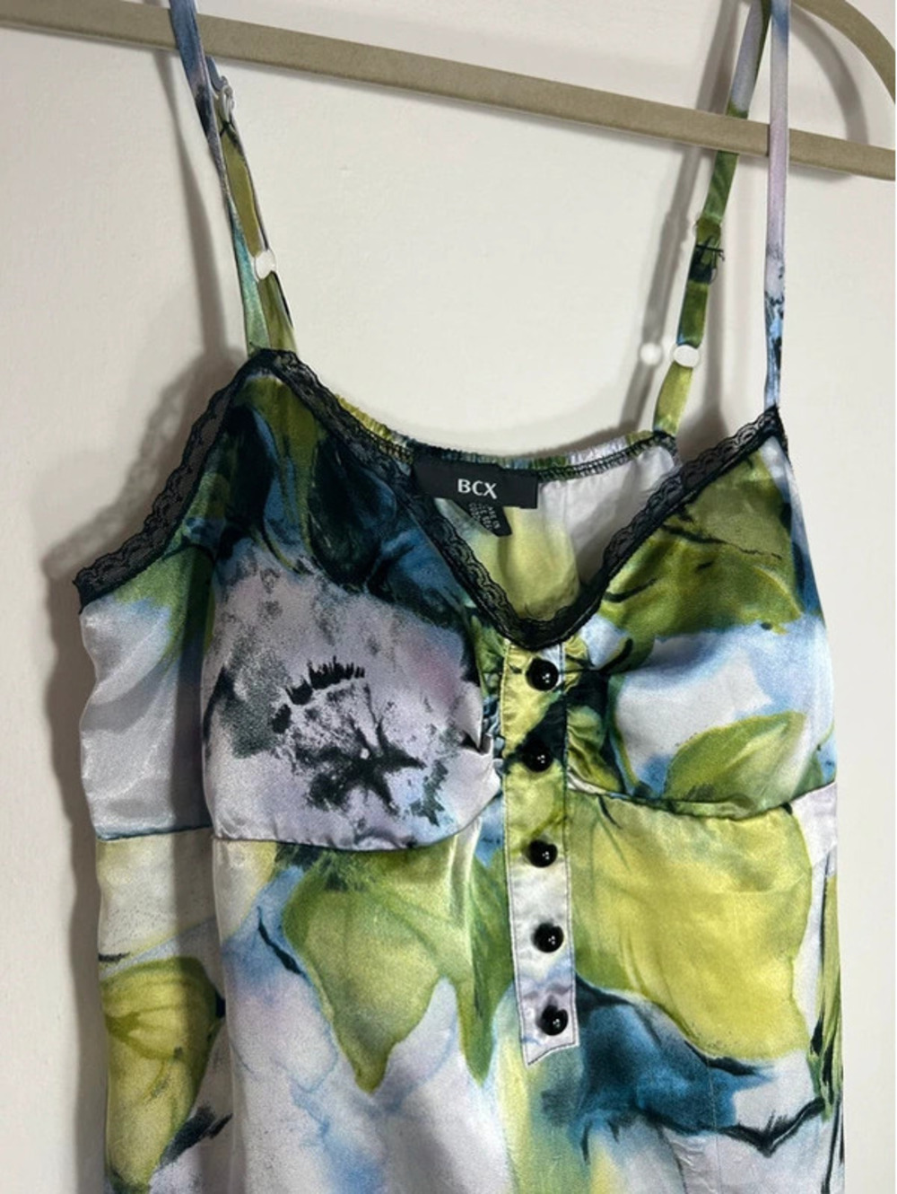 Y2K Blue Green Lace Trim Babydoll Cami Tank Top